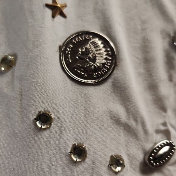Vintage 80s Studded Western Top Size M Buffalo Head Coins Snap Front Blouse - Picture 13 of 16